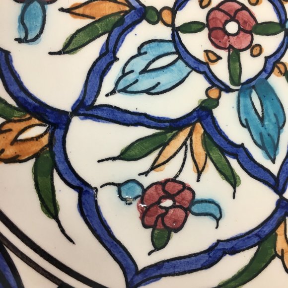 1980s Hand Painted Made in Greece Floral Round Ceramic Plate Wall Decor - Picture 6 of 16